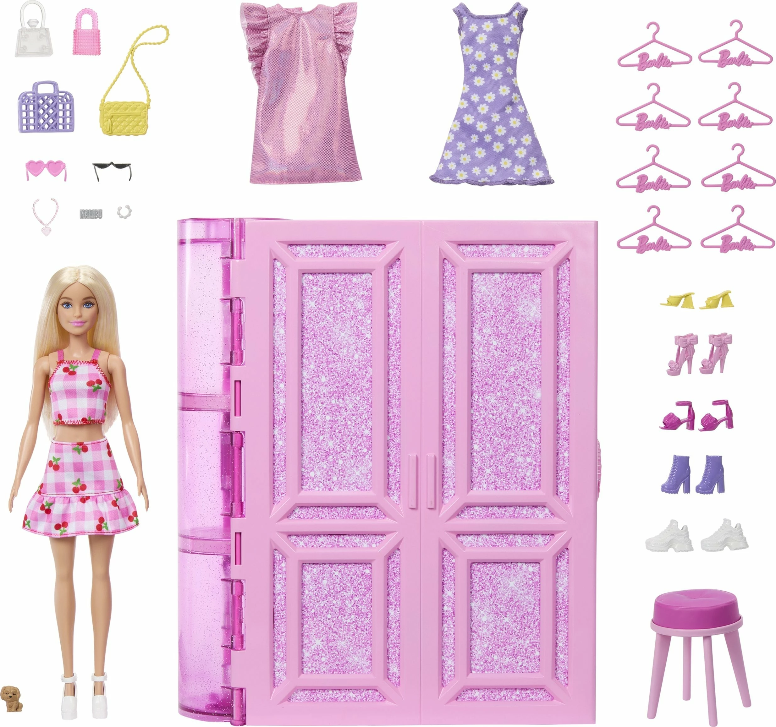 Garderobë për Barbie Mattel Dream Closet 3.0 HXD58, 90 cm, 25+ pjesë, rozë, set me kukull dhe aksesorë