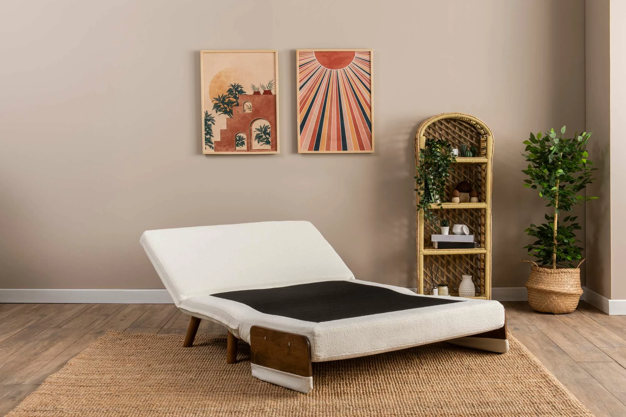 Divan 2-ulësesh, shndërrohet në shtrat, Cosmo, teddy i bardhë