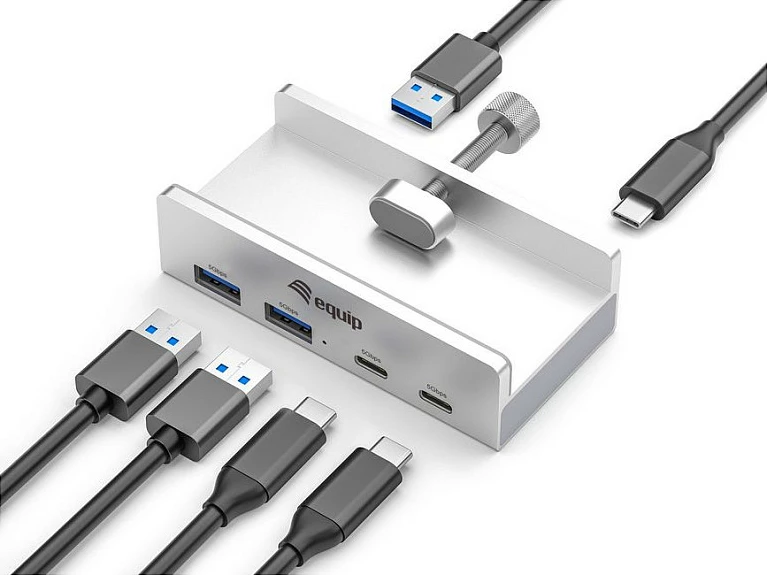 Hub USB EQUIP 128967, 4 porta (2x USB-A + 2x USB-C), USB 3.2 Gen1 5Gbps, alumini