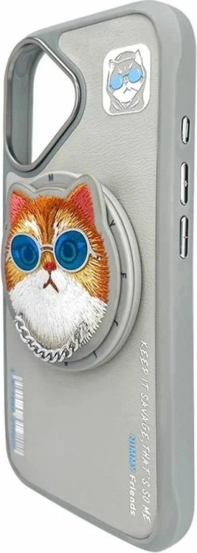 Kuti MagSafe Nimmy Glasses Cool Cat për iPhone 16, gri