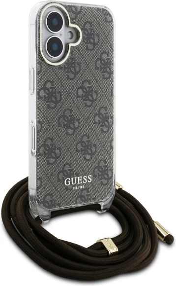 Mbështjellës Guess Crossbody Cord 4G Print për iPhone 16, Kafe