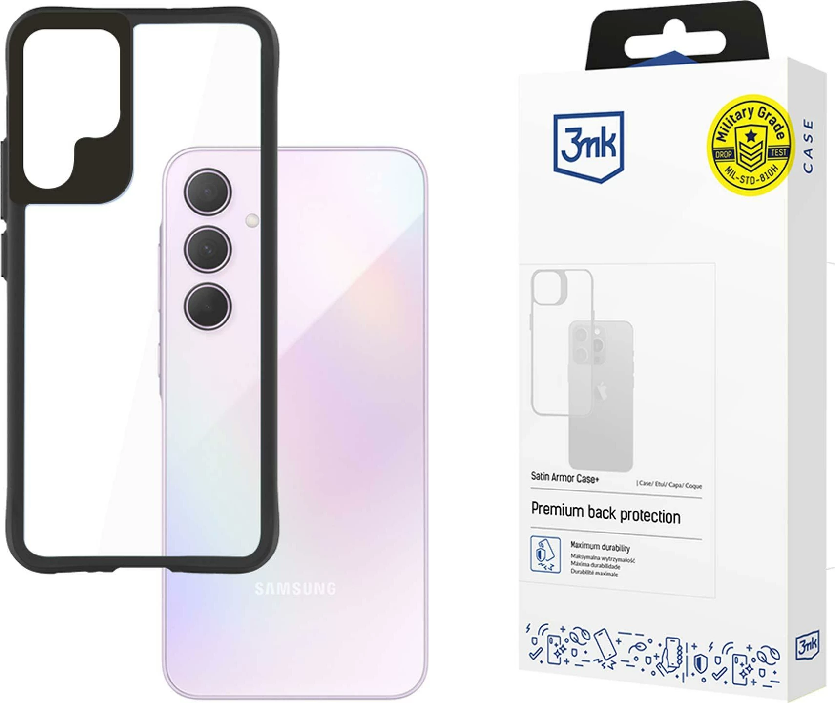 Mbështjellës 3mk Satin Armor Case+ për Samsung Galaxy A35 5G, transparent me kornizë të zezë