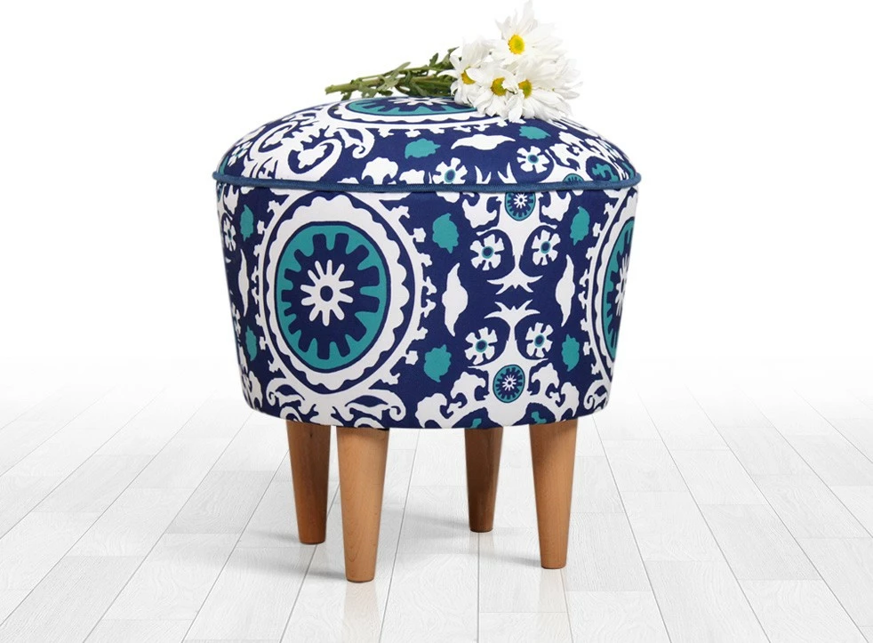 Puf tradicional damask, ngjyrë kaltër-bardhë, Atelier del Sofa