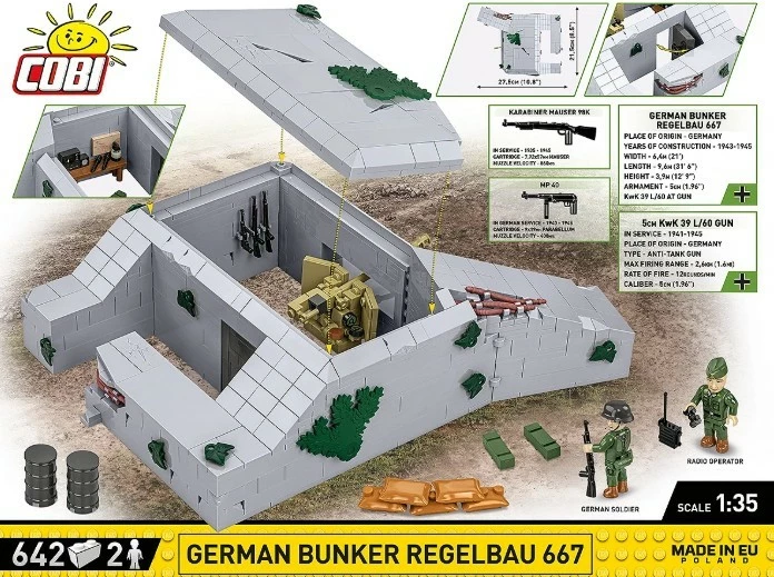 Set lodrash ndërtimi Cobi Klocki German Bunker Regelbau 667, 642 pjesë, me figura, plastikë