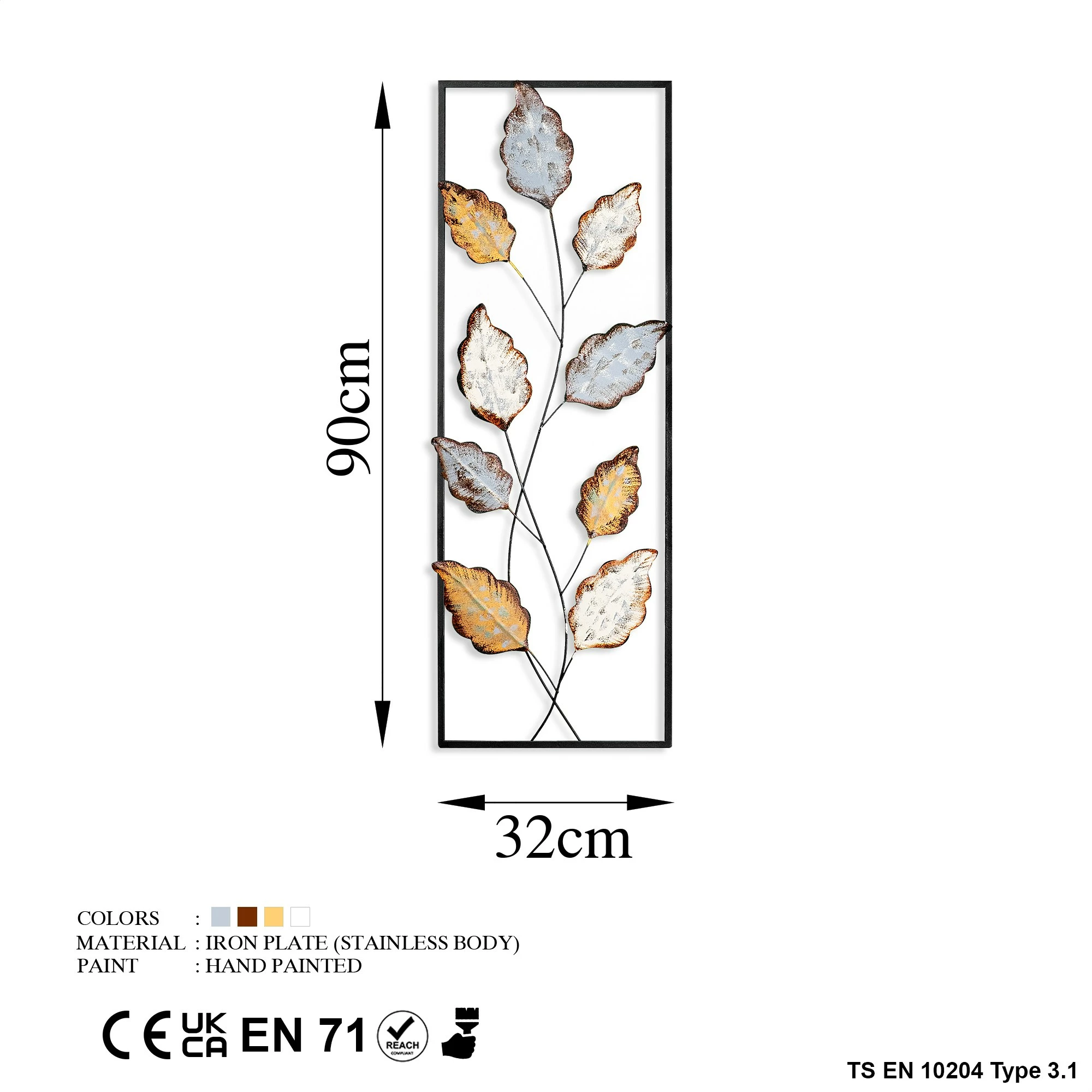Aksesor dekorativ metalik për mur, Wallity Fagus 3, shumëngjyrësh, 32x90cm