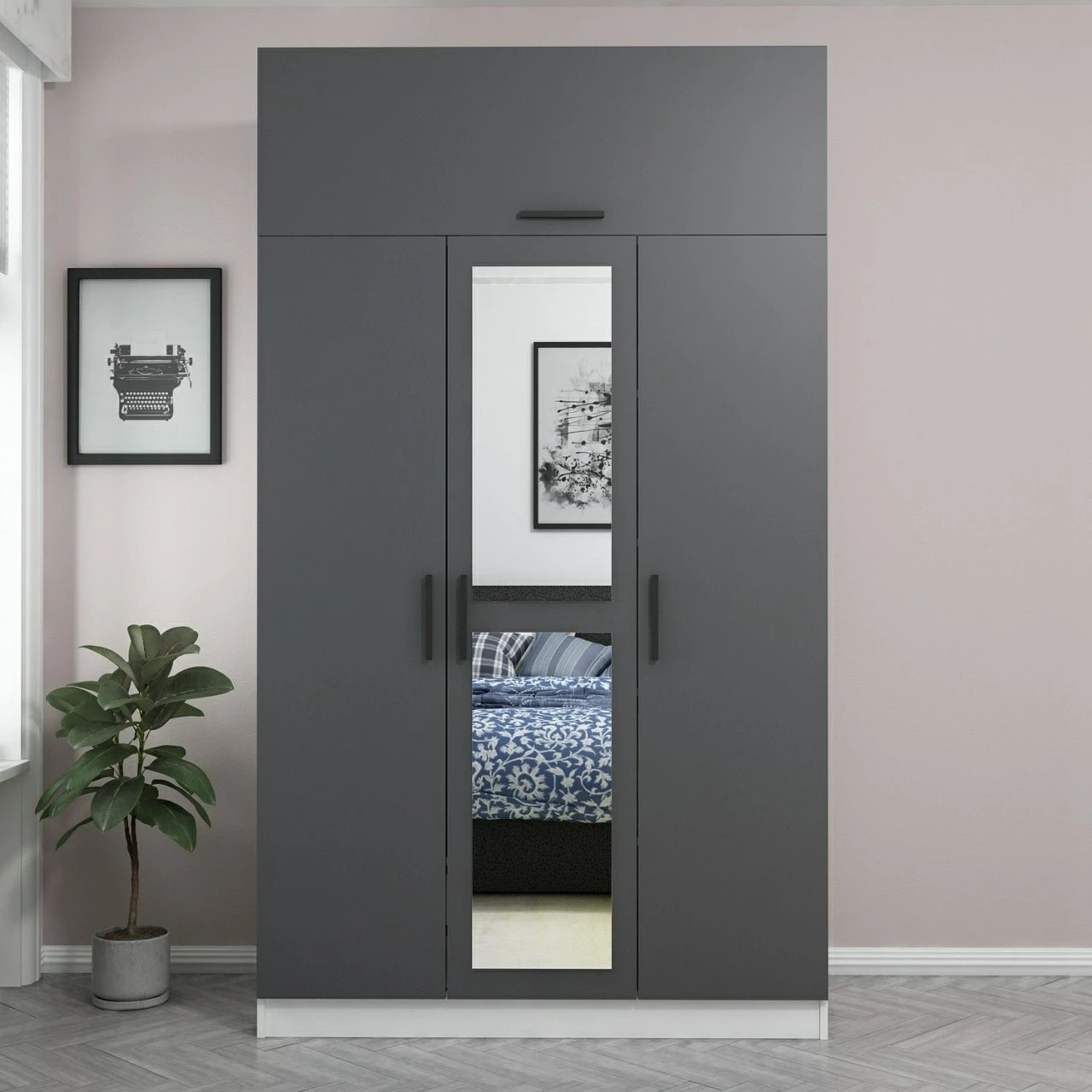 Dollap Skye Decor, 3 kapak, anthracite, i bardhë, 255cm