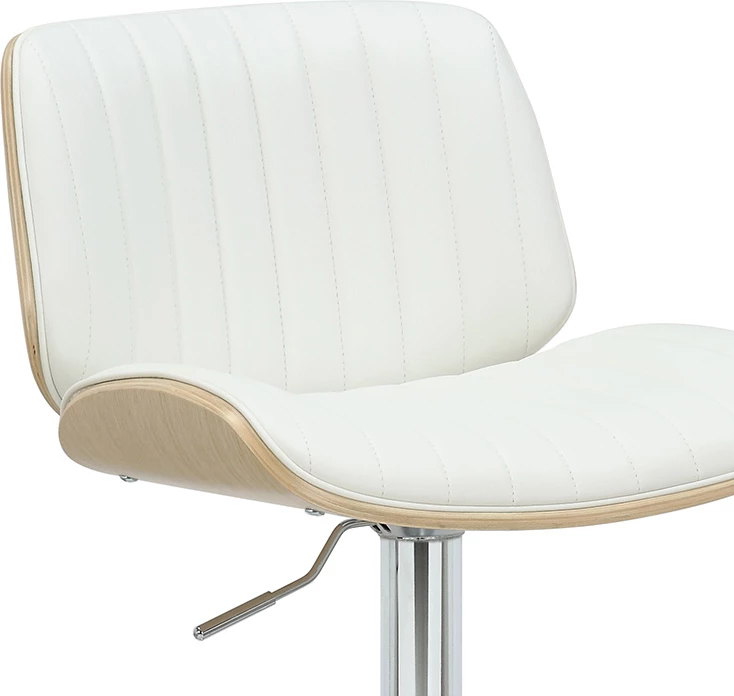 Karrige për bar Fern, palosëse, lëkurë artificiale e bardhë, dru natyral, metal krom, 48x50x88/108cm