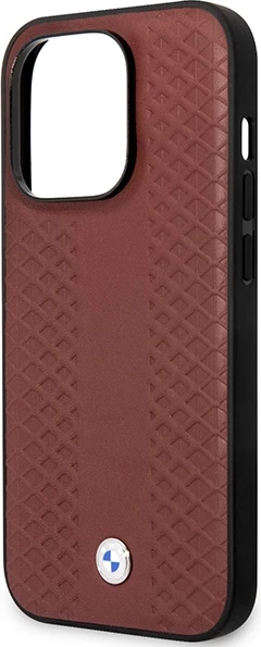 Mbështjellës BMW Leather Diamond Pattern MagSafe për iPhone 14 Pro Max 6.7", i kuq