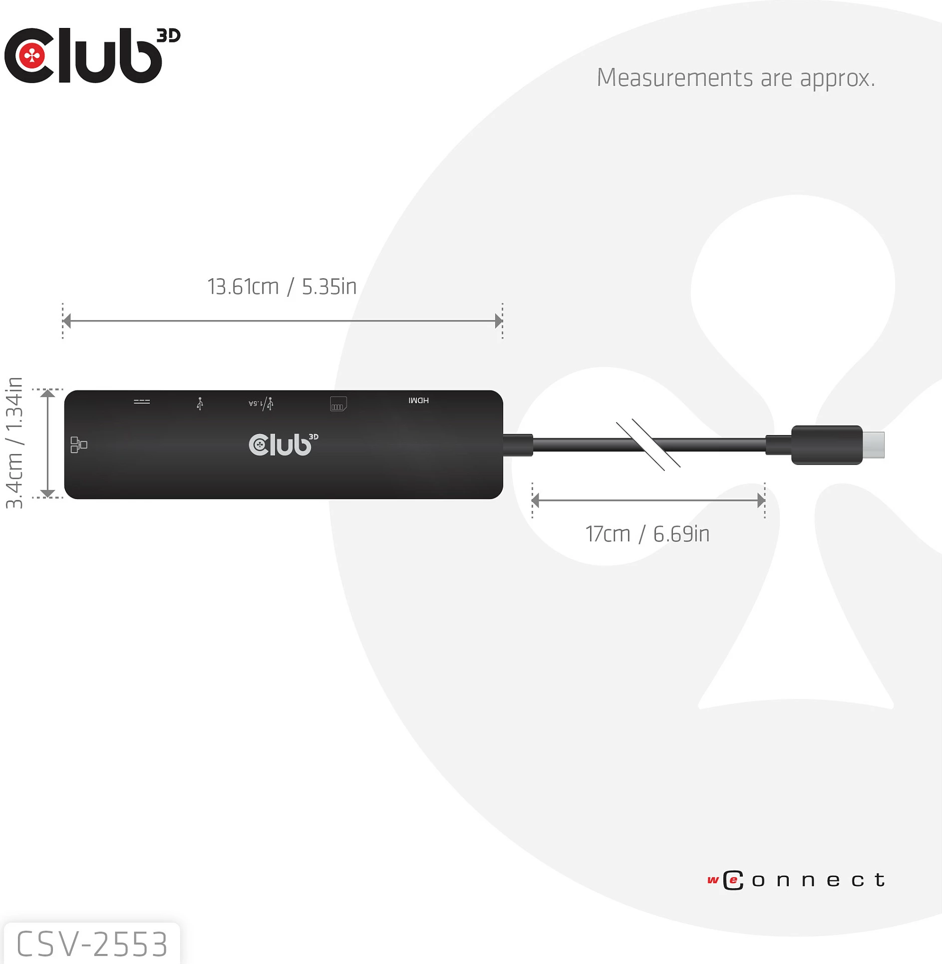Hub USB-C Club 3D CSV-2553, 7-në-1, HDMI 4K@60Hz, RJ-45 Gigabit, 2x USB-A, USB-C PD, SD/microSD, i zi