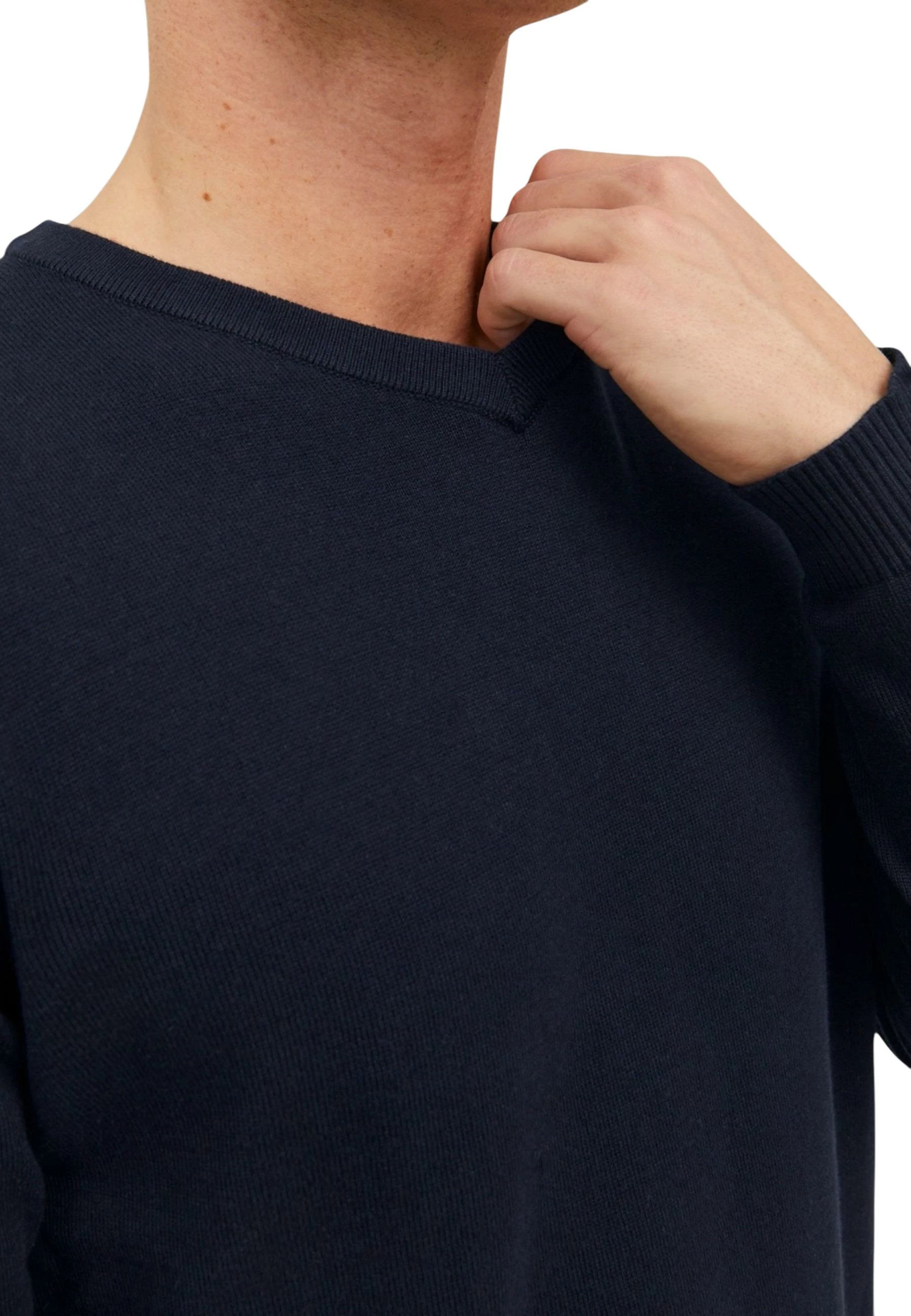 Xhemper për meshkuj Jack & Jones JJEBASIC Knit V-Neck NOOS, kaltër i errët [Madhësia: L]