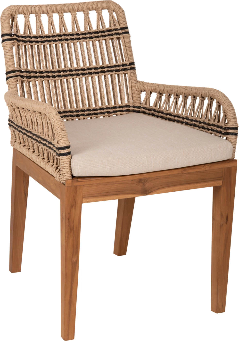 Karrige me krahë STARDOM, dru tik dhe litar, ngjyrë natyrale me detaje antraciti, FH9760.02, 57x65x83cm