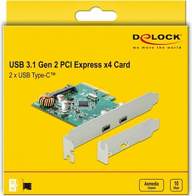Kartelë zgjerimi PCIe DeLOCK 90397, 2x USB-C USB 3.2 Gen2 10Gbps, low-profile