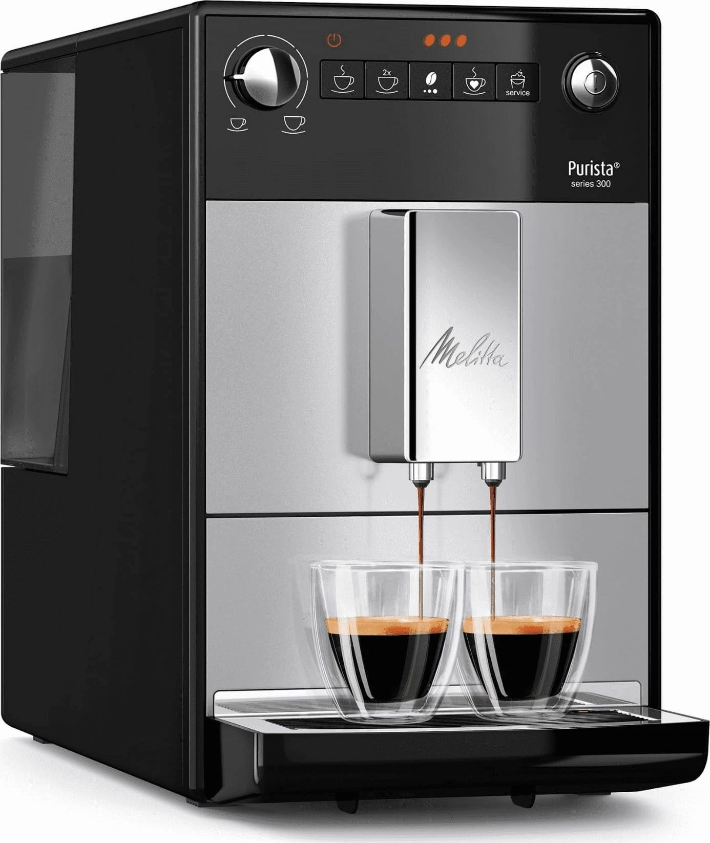 Makinë espresso automatike Melitta Purista F23/0-101, 15 bar, 1450 W, rezervuar 1.2 L, me mulli, pa frother qumështi, zi/argjend