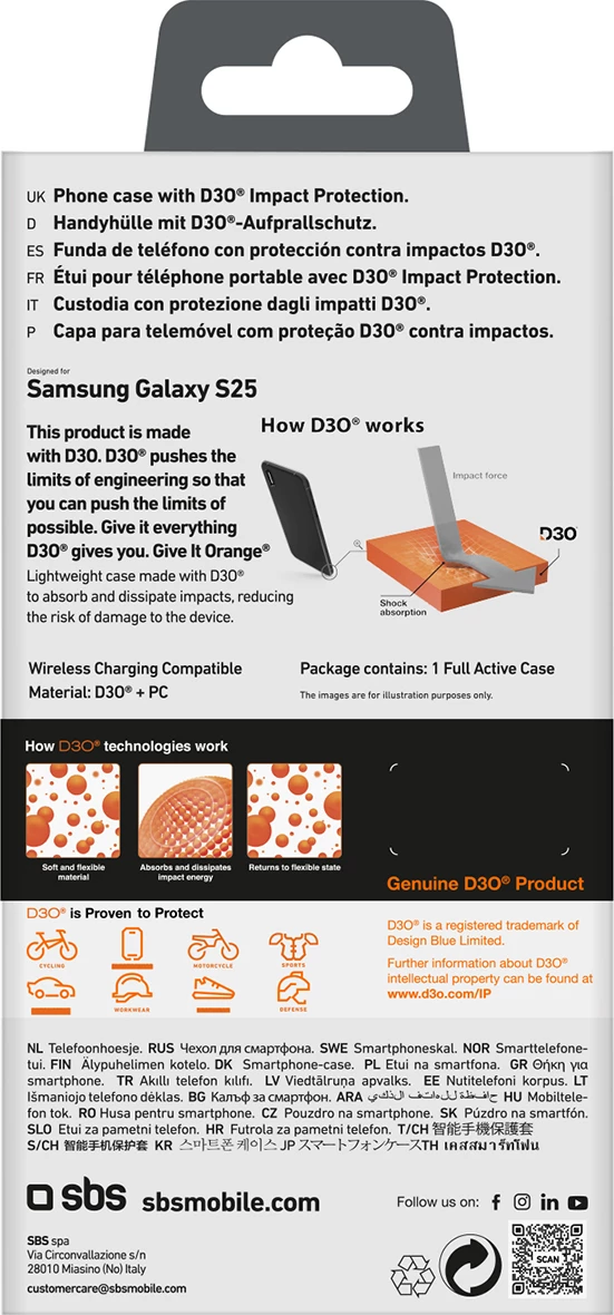 Mbështjellës SBS D3O për Samsung Galaxy S25, i zi