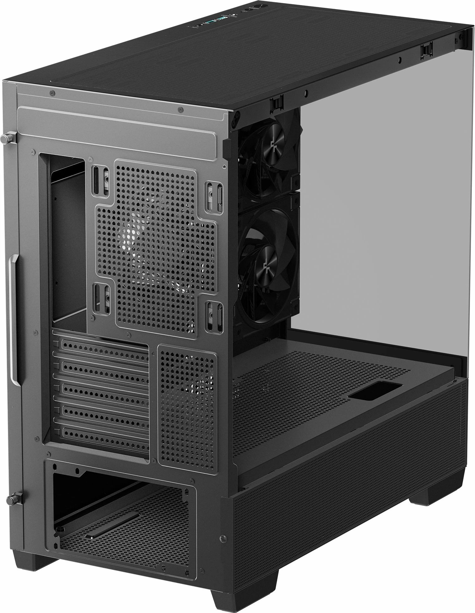 Kasë Deepcool CG380 3F Micro-ATX/ITX, xham i temperuar panoramik, 3x 120mm PWM ARGB, USB-C, pa PSU, e zezë