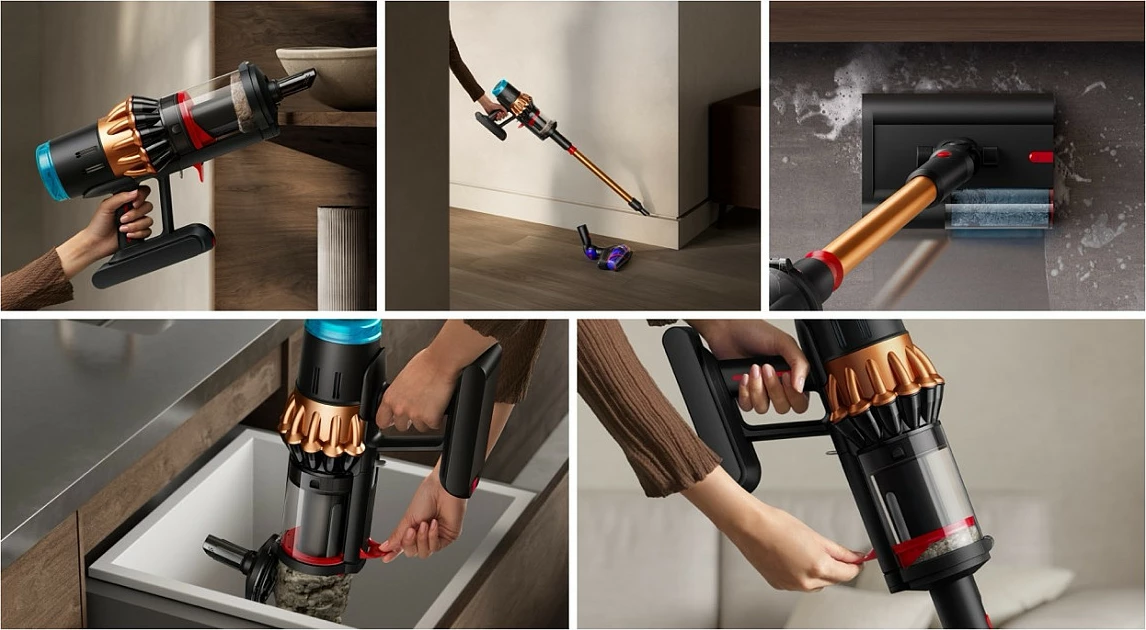 Fshesë me bateri Dyson V16 Piston Animal Submarine, 3-në-1, pa thes, Dry&Wet, 1.3 L, 70 min, HEPA, zi/bakër