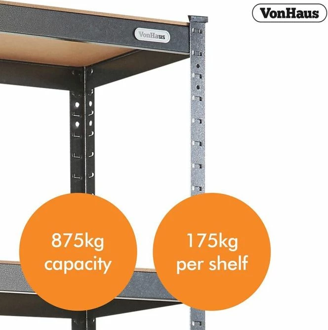 Raft metalik, VonHaus, HAMMERITE, 5 nivele, 90x40x180 cm, 875 kg, gri