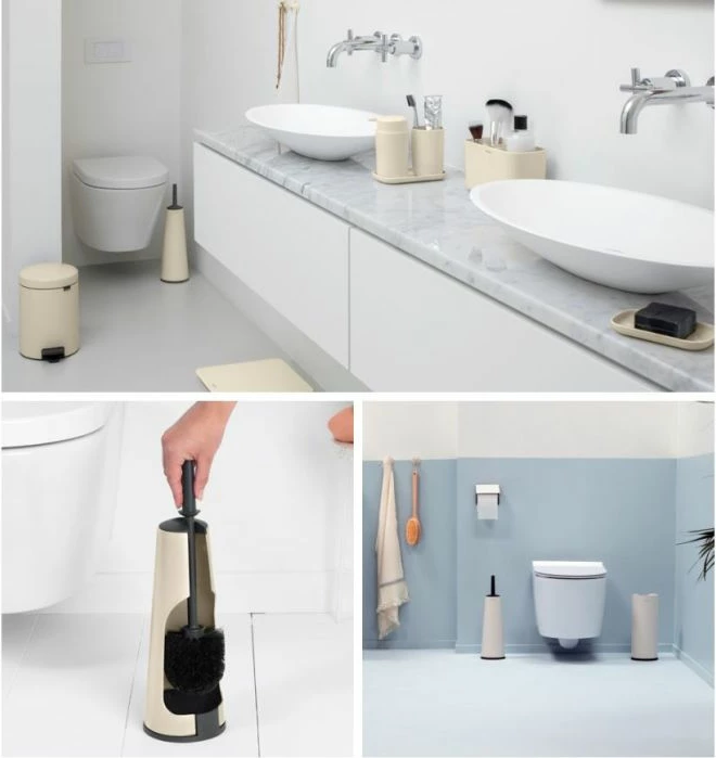 Furçë WC me mbajtëse Brabantia ReNew MPN 223228, dizajn diskret, rezistente ndaj korrozionit, bezhë