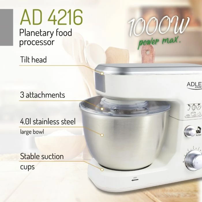 Robot kuzhine planetar Adler AD4216, 1000W, 4L, i bardhë