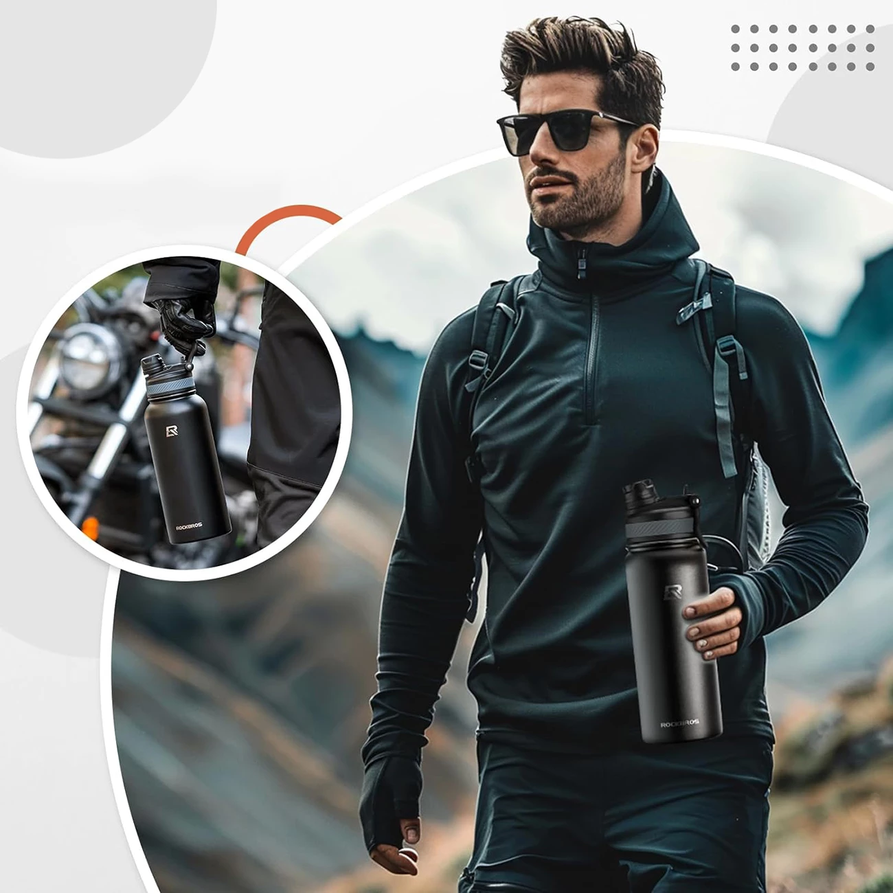 Shishe termo Rockbros 35210029002 për biçikletë, 650 ml, e zezë