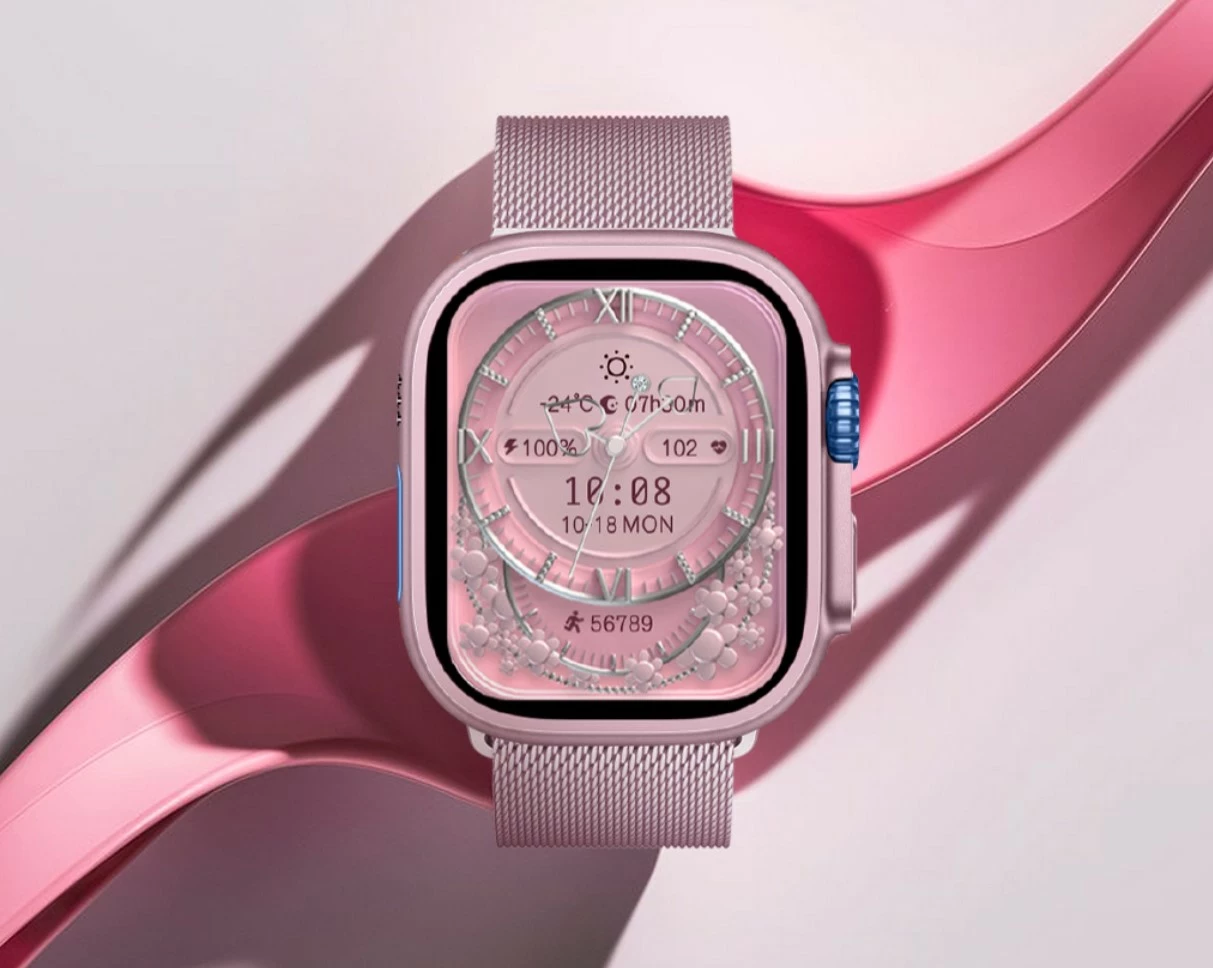 Smartwatch Moye Kronos 4 Mini 1.75\" TFT, IP67, Bluetooth 5.2, rozë, set me 7 rripa