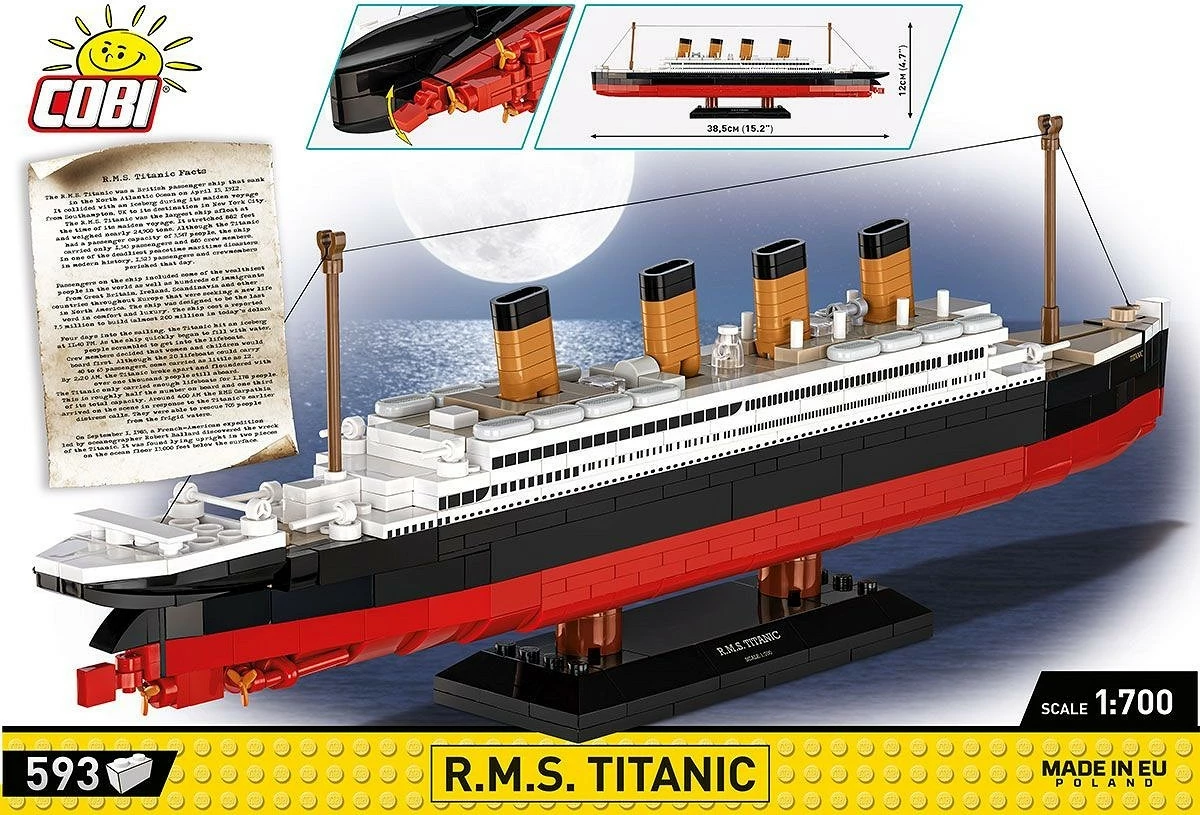 Set blloqesh ndërtimi Cobi Klocki R.M.S. Titanic, 593 pjesë, plastikë
