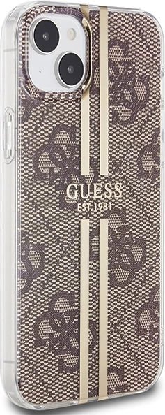 Mbështjellës Guess IML 4G Gold Stripe për iPhone 15 Plus / 14 Plus, Kafe