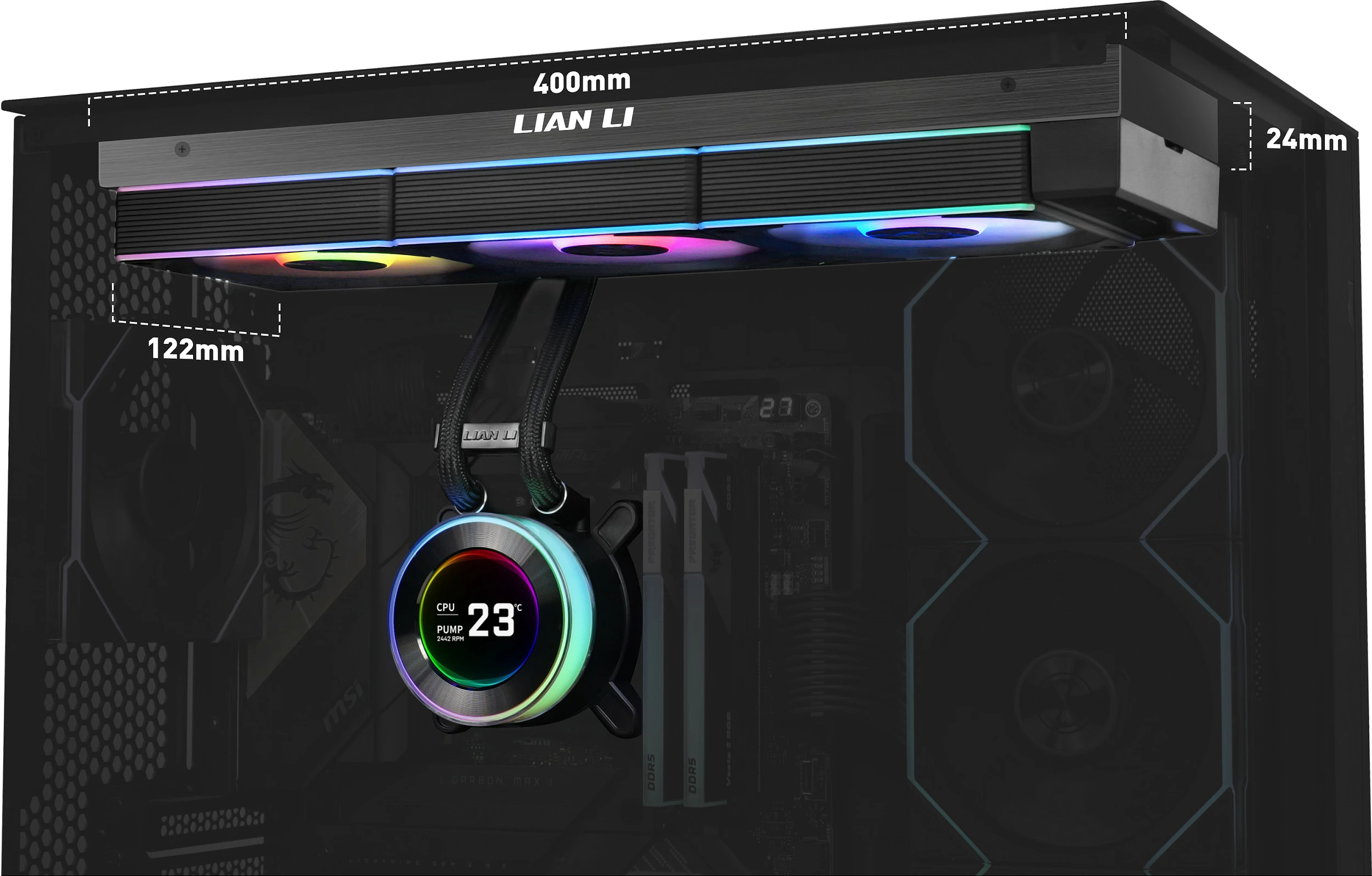 Ftohës CPU Lian Li HYDROSHIFT II LCD-C 360CL, AiO watercooling 360mm, RGB, i zi