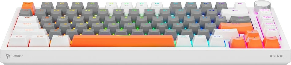 Tastierë magnetike Savio ASTRAL White 82-taste US QWERTY Outemu White Jade Hall RGB USB-C knob multimedia PBT keycaps, e bardhë, set 3 ngjyra kapakësh