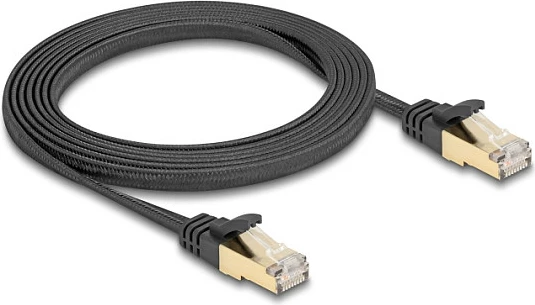 Kabllo rrjeti DeLOCK RJ45 Cat6a, e sheshtë, 2 m, S/FTP, e zezë