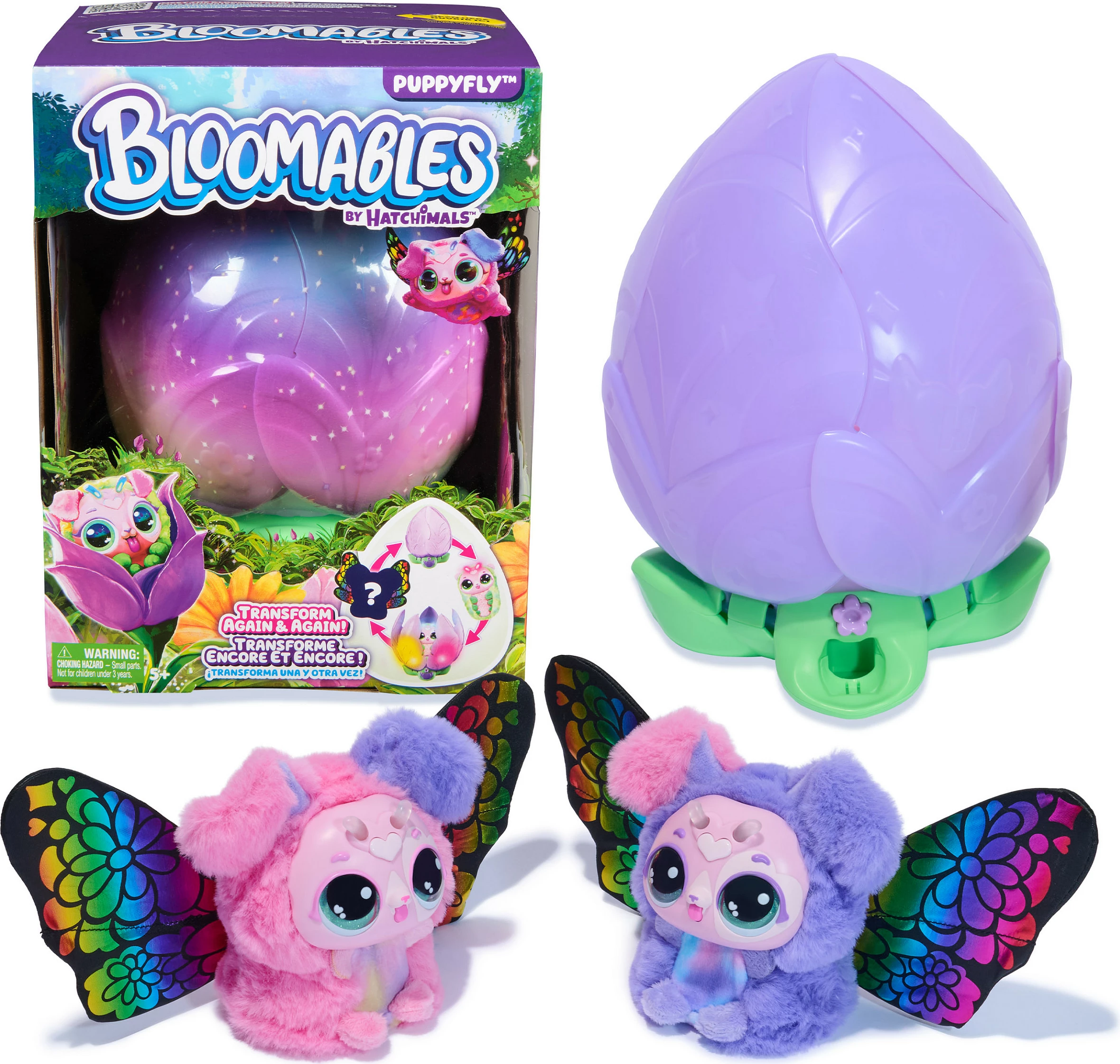 Lodër interaktive SPIN MASTER Hatchimals Bloomables Puppyfly Surprise, 100+ tinguj/reaksione, me drita, 3x AA, shumëngjyrësh