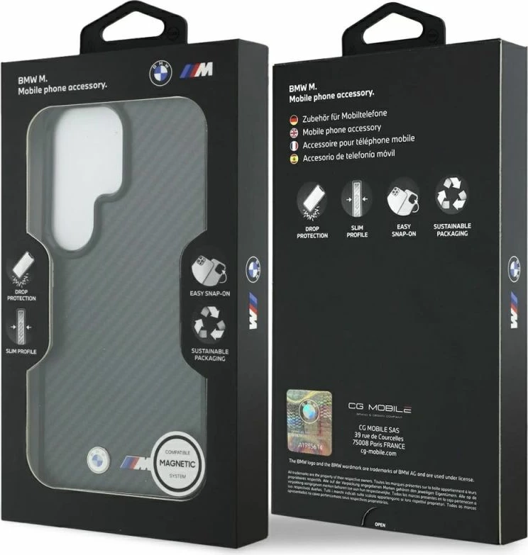 Kapak telefoni BMW M Kevlar Logo MagSafe për Samsung Galaxy S26 Ultra, i zi