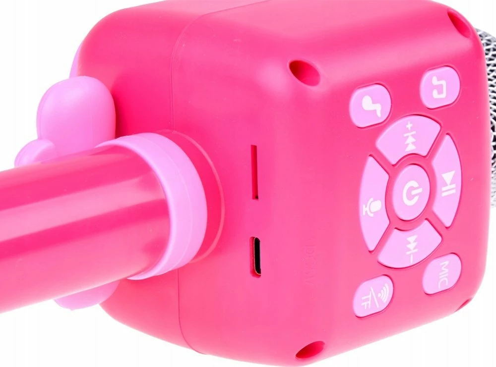 Mikrofon karaoke pa tela Jokomisiada IN0168 me Bluetooth, regjistrim 15s, 1200mAh, 23cm, rozë, set me kabllo USB