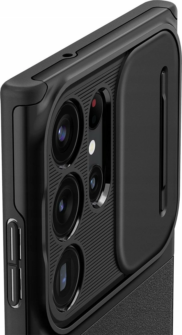 Mbështjellës Spigen Optik Armor për Samsung Galaxy S25 Ultra, mbrojtje lente me slider, TPU/PC, Black, me xham të kalitur