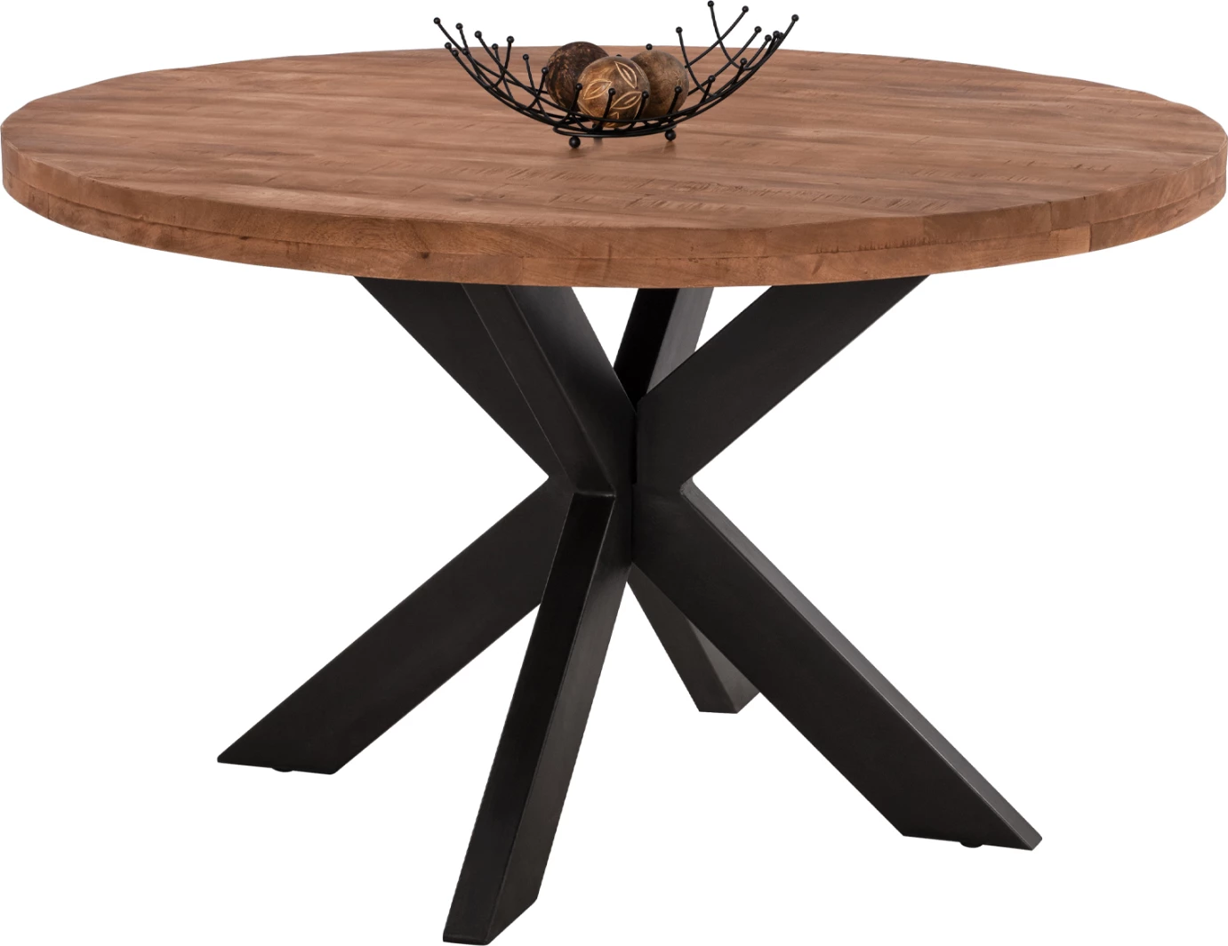 Tavolinë e rrumbullakët, dru mango i fortë, këmbë metalike të zeza, FH8484.11, Φ130x78cm