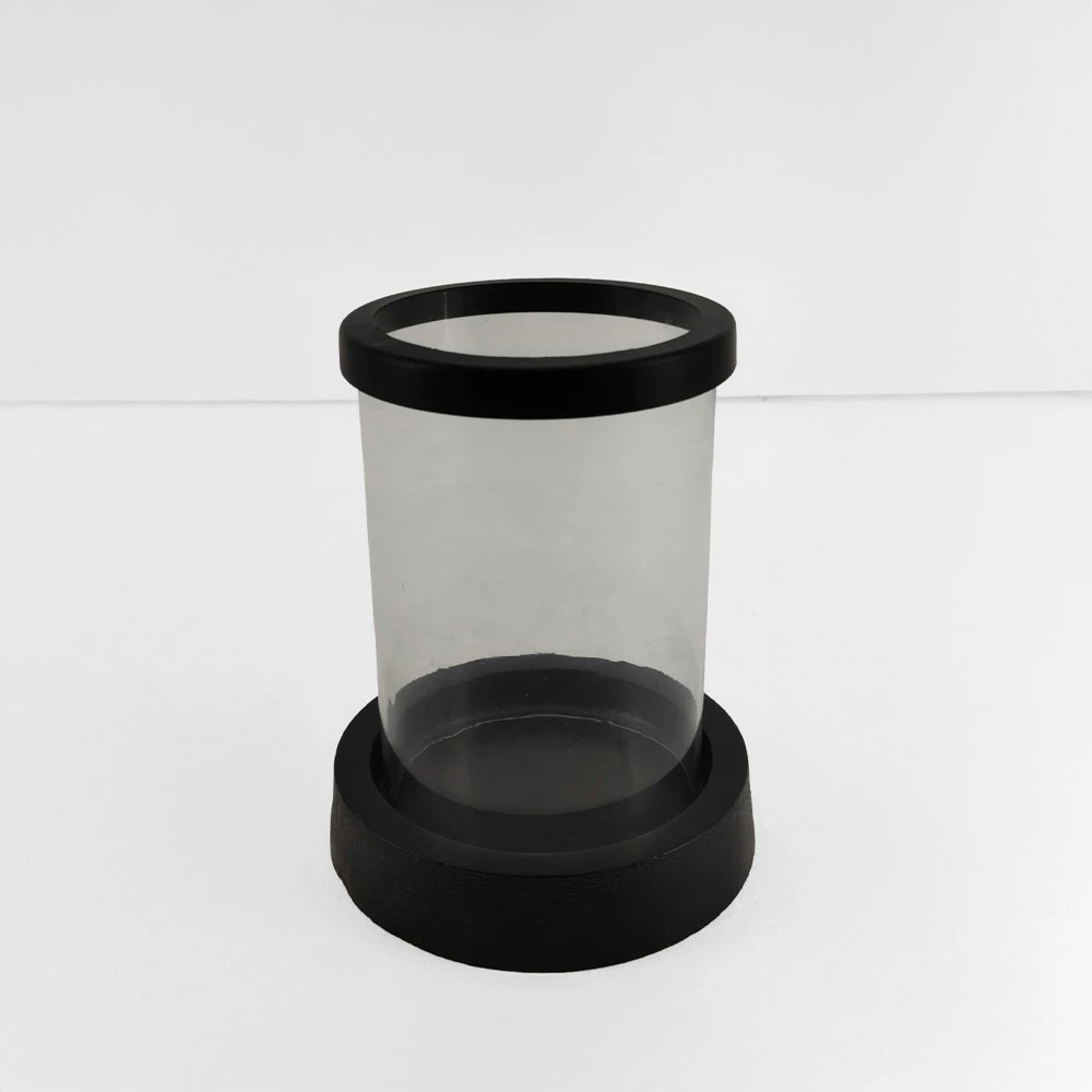 Mbajtës qirinjsh TITUL, alumin i zi, xham transparent, 14x14x18 cm