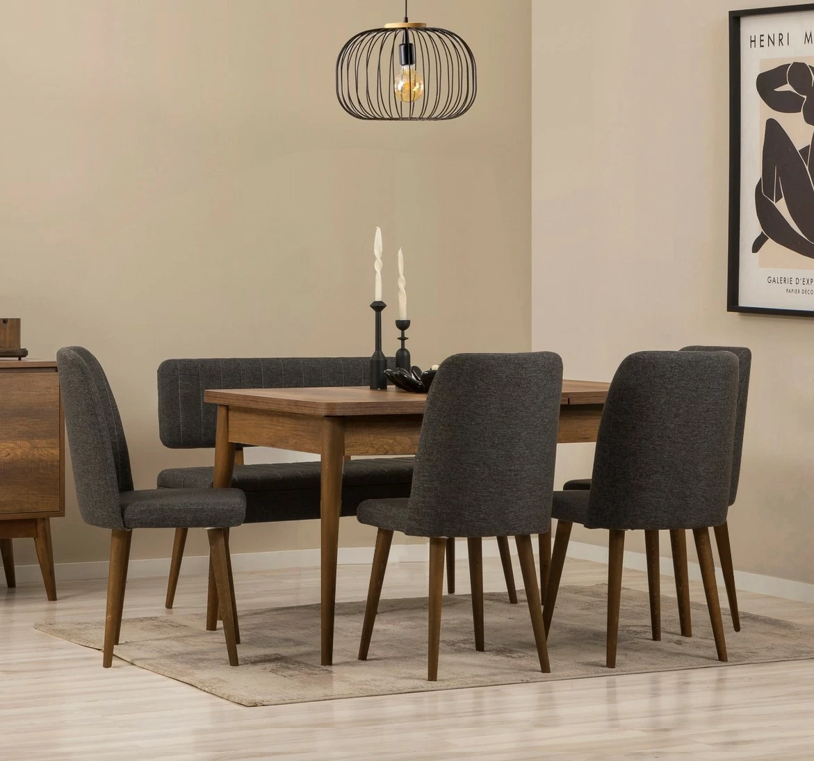Set tavolinë me karrige të zgjatshme (6 copë), Hanah Home, Vina, ngjyrë arre, antracit