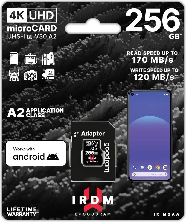 Kartë memorie microSDXC Goodram IRDM, V30 A2, 256GB, + përshtatës,