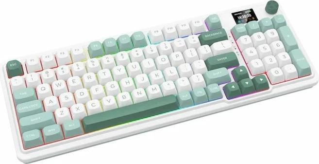 Tastierë mekanike Redragon Galatin Pro K719WG-RGB-PRO 96% RGB tri-mode (USB-C/2.4GHz/Bluetooth) LCD hot-swap 4000mAh Mambo Green, e bardhë/mint