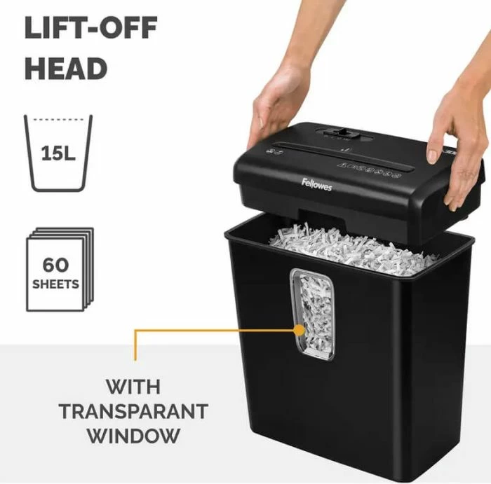 Shredder dokumentesh Fellowes Powershred P-30C, prerje kryq 4x34 mm (DIN P-4), 6 fletë, kosh 15 L, i zi