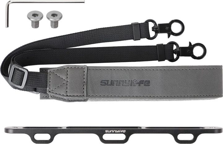 Rrip qafe me mbajtëse për kontrollues, Sunnylife GS013, për DJI RC Pro 2, alumini + lëkurë PU, i rregullueshëm 62.5–80 cm, me vida dhe çelës Allen