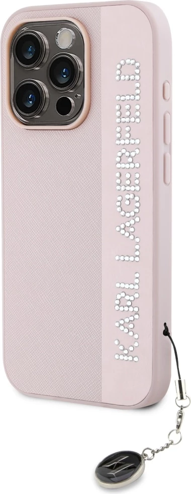 Mbështjellës Karl Lagerfeld Saffiano Rhinestones & Charm për iPhone 15 Pro Max, Rozë