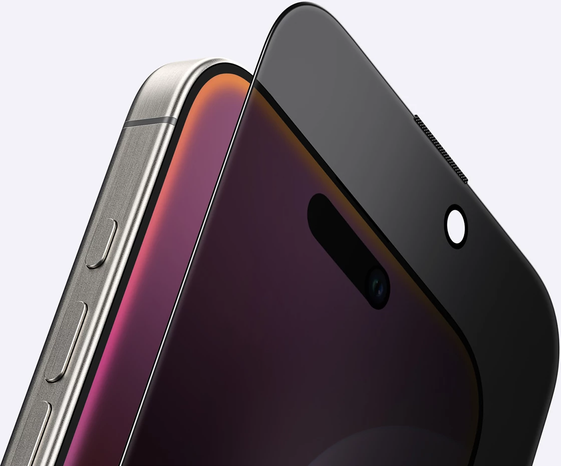 qelq i temperuar privatësie, AmazingThing, Titan Privacy Glass për iPhone 16, 330µm, 9H, kënd shikimi ±28°, i errësuar