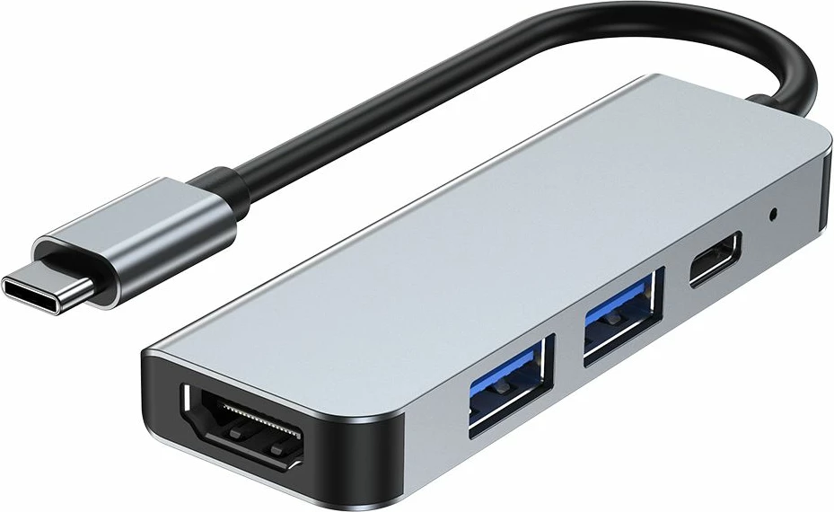 HUB Tech-Protect V2 4in1, USB-C në USB-A 3.0, USB-A 2.0, USB-C, HDMI, Gri