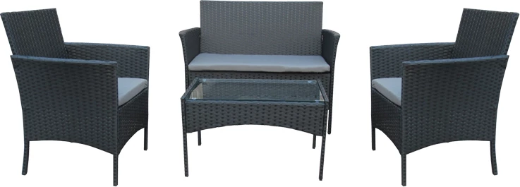 Set për sallon kopshti Calmness 4 pjesë rattan ngjyrë zezë-material gri