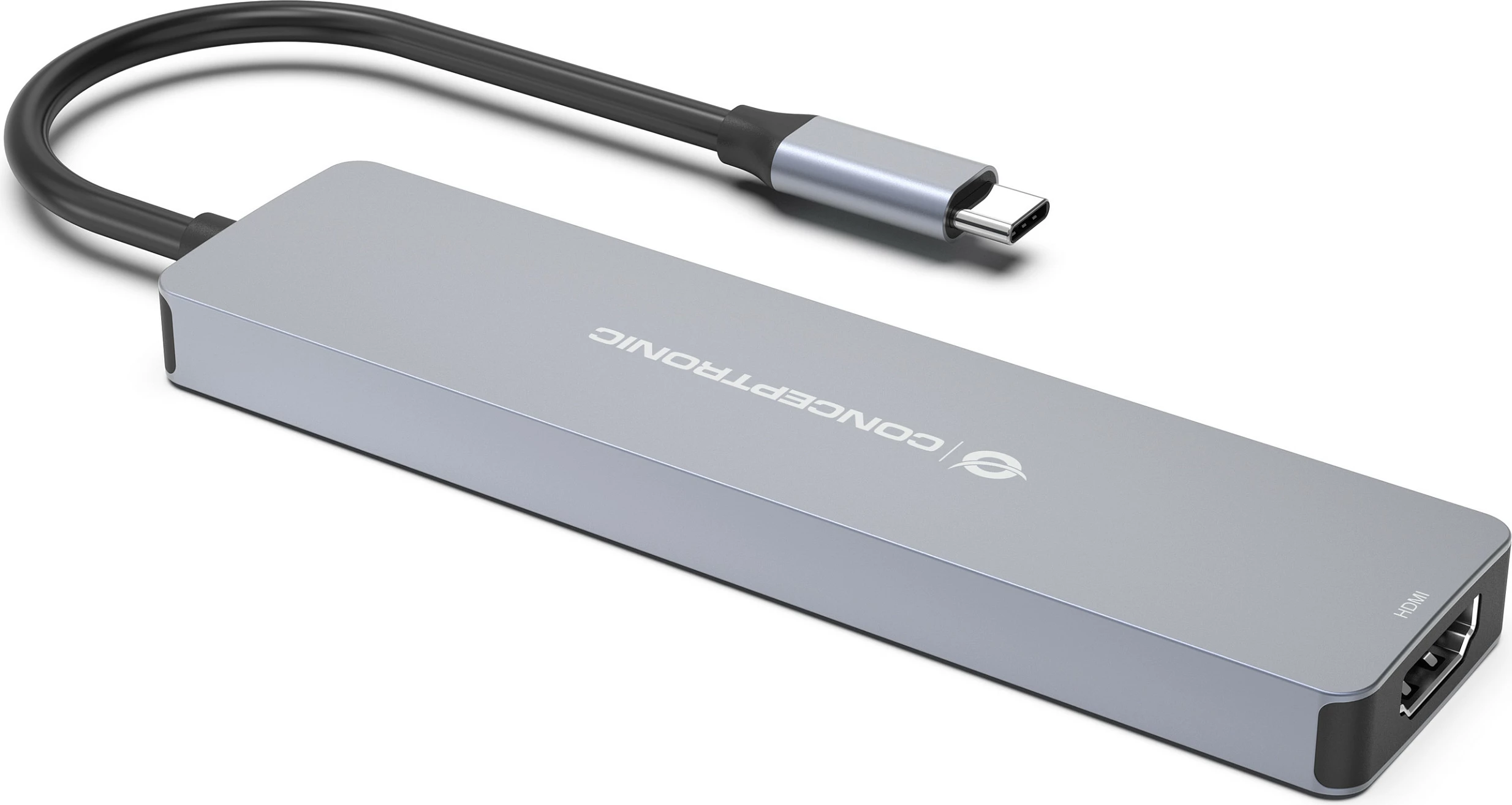 Dock Conceptronic 7-në-1 USB-C HDMI/USB-A/USB-C/SD, 25cm, gri