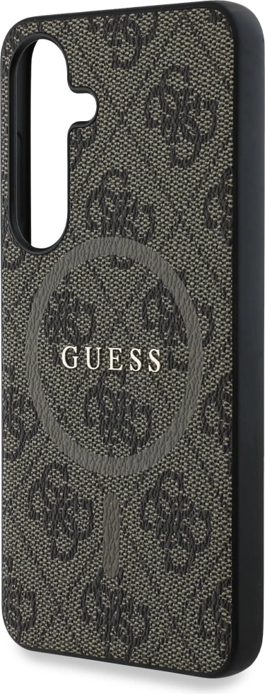 Mbështjellës Guess Leather 4G Colored Ring Classic Logo MagSafe për Samsung Galaxy S25, Kafe