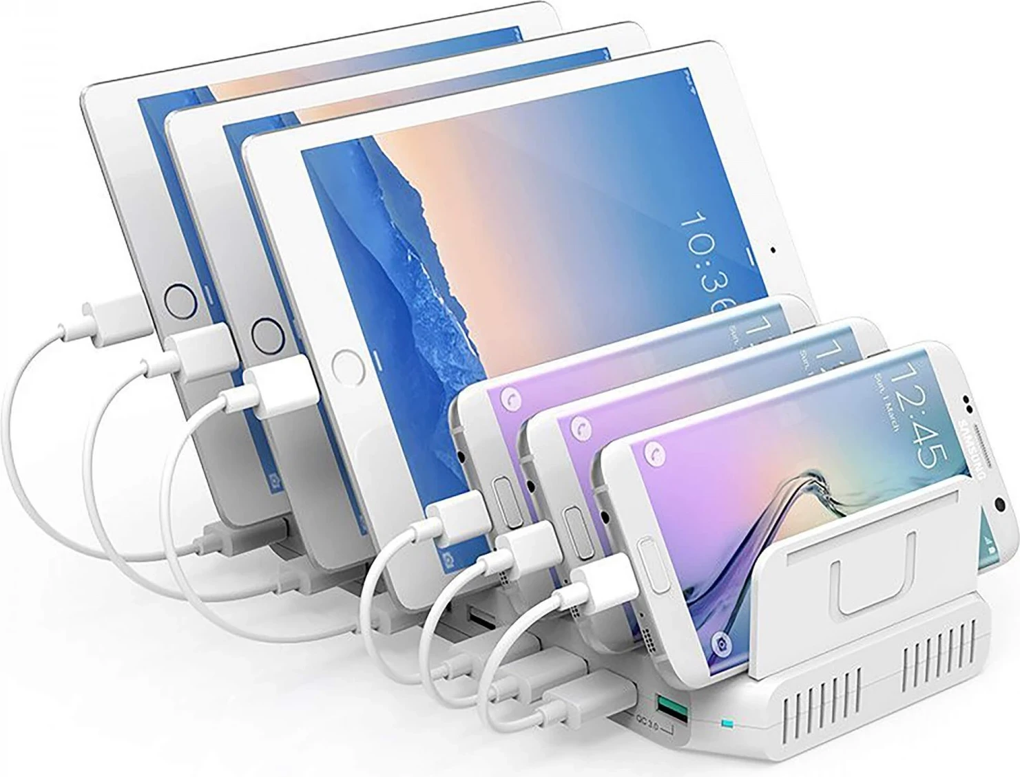 Stacioni i Ngarkimit Unitek, me 10 porta USB, i bardhë