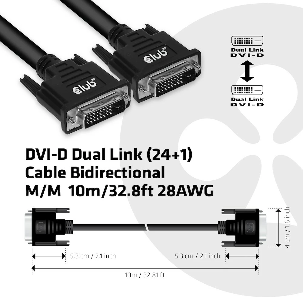 Kabllo DVI Dual Link Club3D 10m, 24+1, e zezë