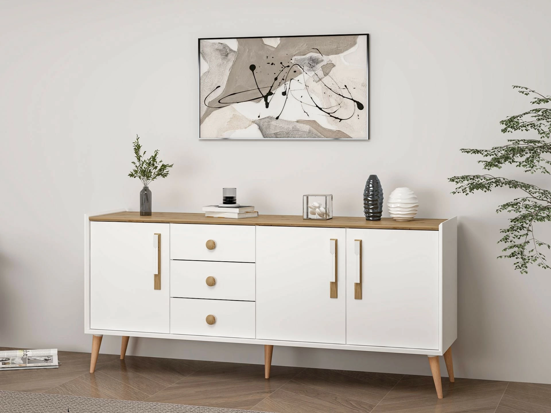 Konsol Skye Decor, Mitra, e bardhë